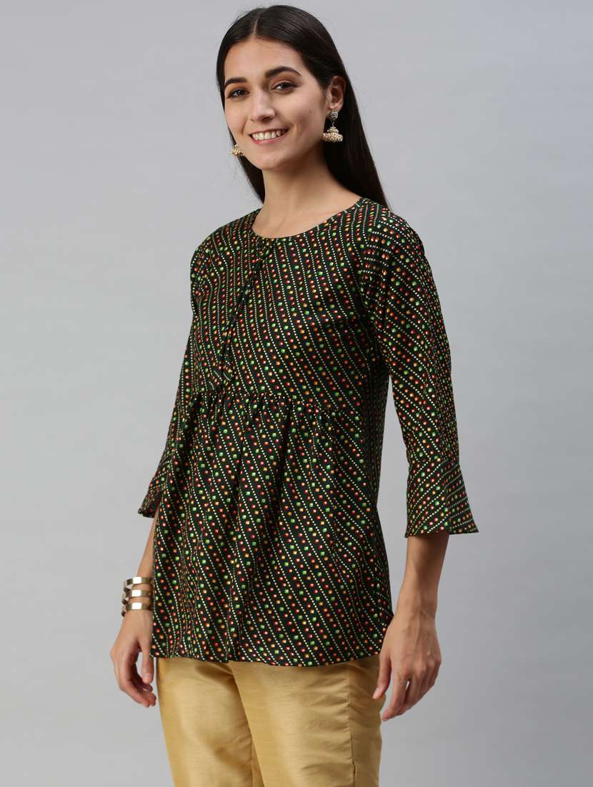 green cotton blend a line top - 18950985 -  Standard Image - 1