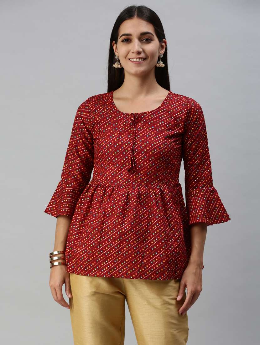 red cotton blend a line top