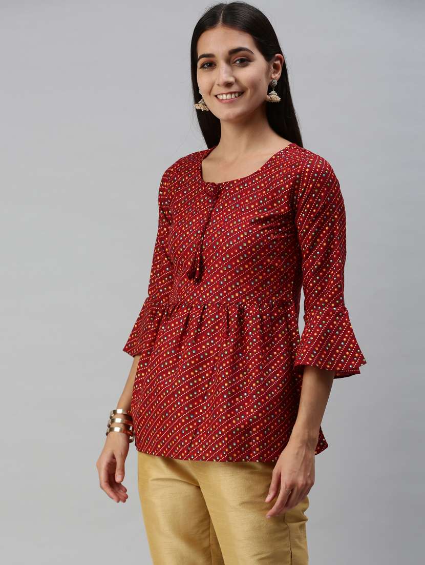 red cotton blend a line top - 18950987 -  Standard Image - 1