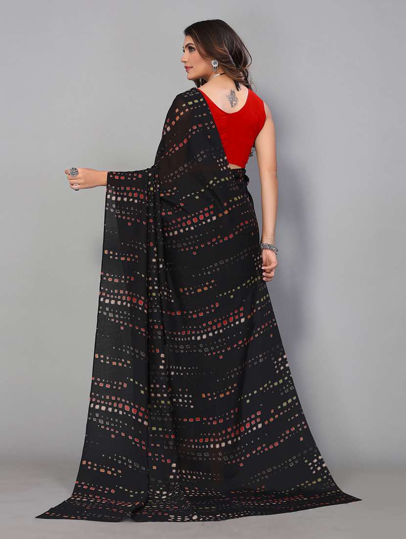 women's checks black colored saree with blouse - 18951038 -  Standard Image - 1