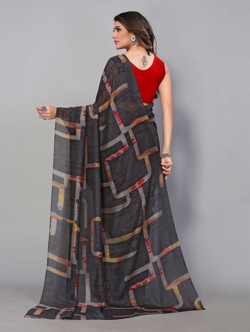 black georgette printed saree with blouse - 18951041 - Standard Image - 1
