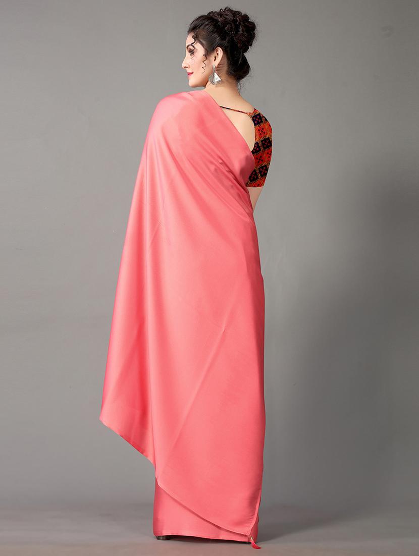 women's solid peach colored saree - 18951045 - Standard Image - 1