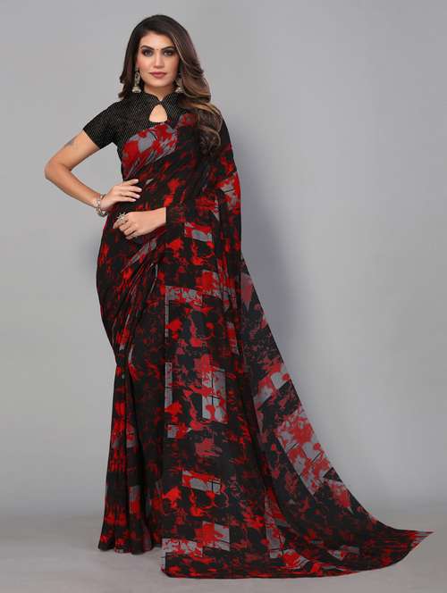 women's abstract black colored saree with blouse - 18958755 - Standard Image - 0