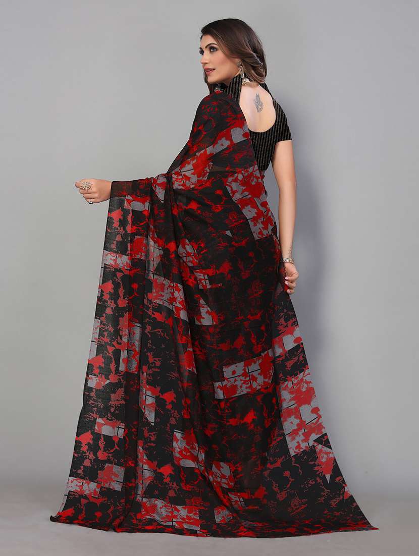 women's abstract black colored saree with blouse - 18958755 -  Standard Image - 1