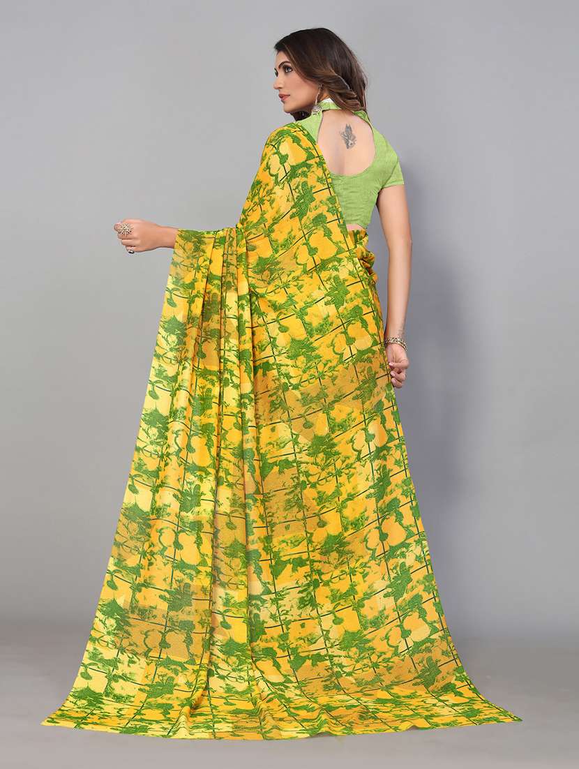 women's abstract yellow colored saree with blouse - 18958758 - Standard Image - 1