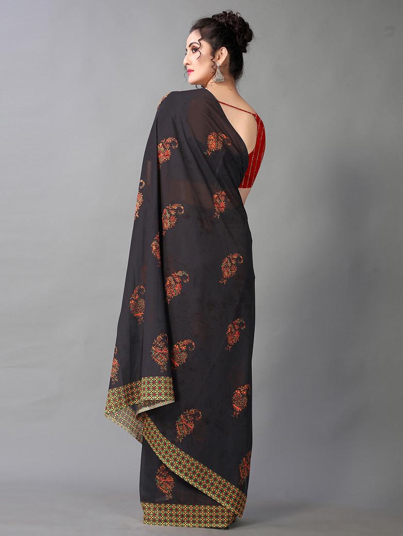 women's paisley black colored saree with blouse - 18958805 - Standard Image - 1