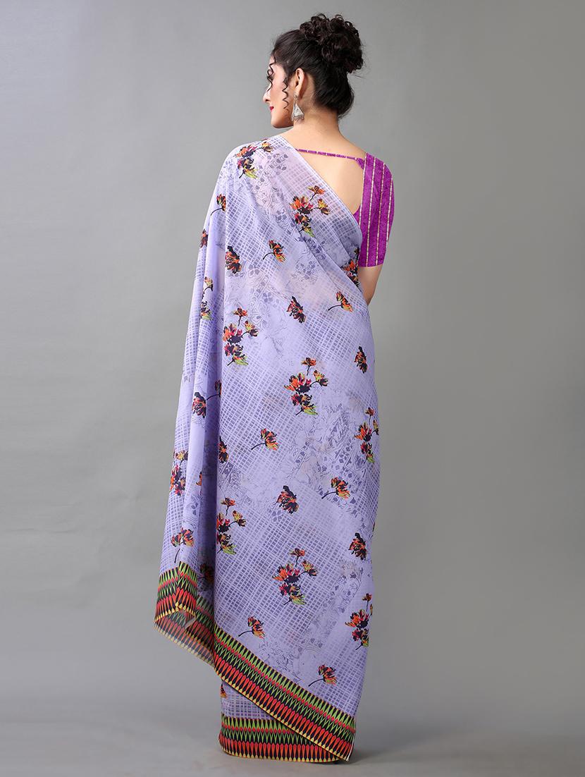 purple georgette printed saree with blouse - 18958845 - Standard Image - 1