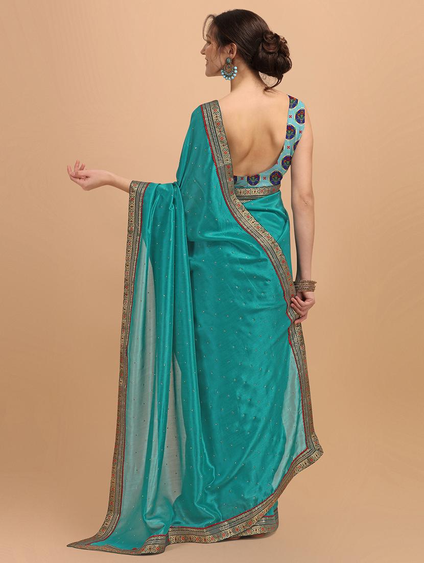 women's bordered turquoise colored saree - 18958870 - Standard Image - 1