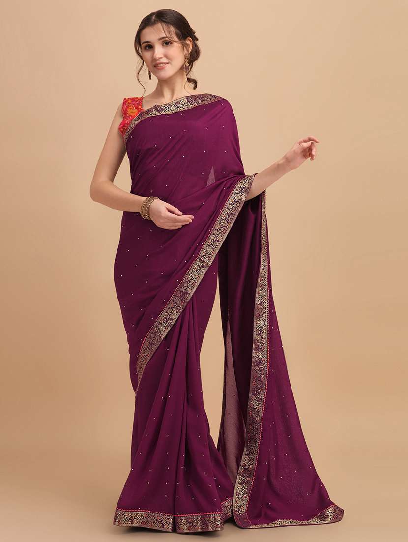 women's bordered purple colored saree