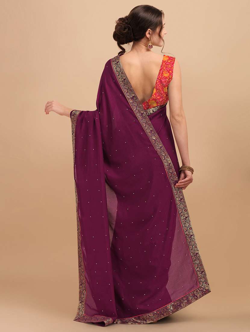 women's bordered purple colored saree - 18958873 -  Standard Image - 1