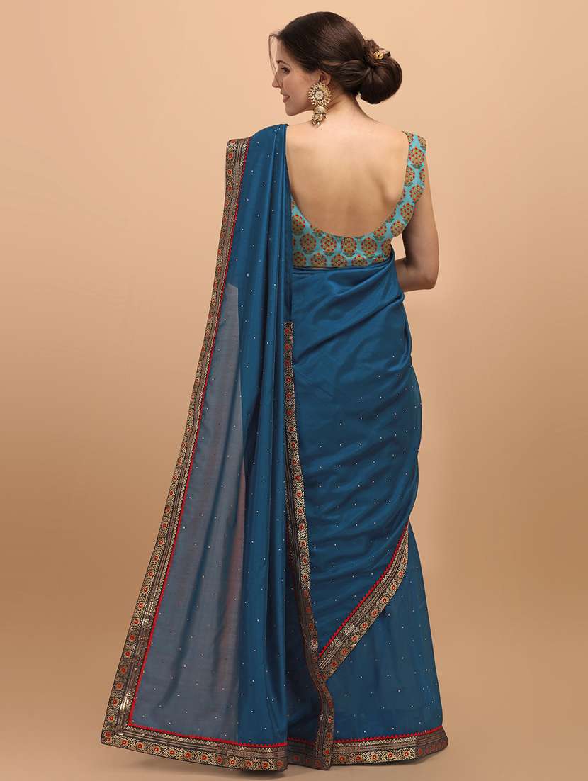 women's bordered blue colored saree with blouse - 18958874 - Standard Image - 1