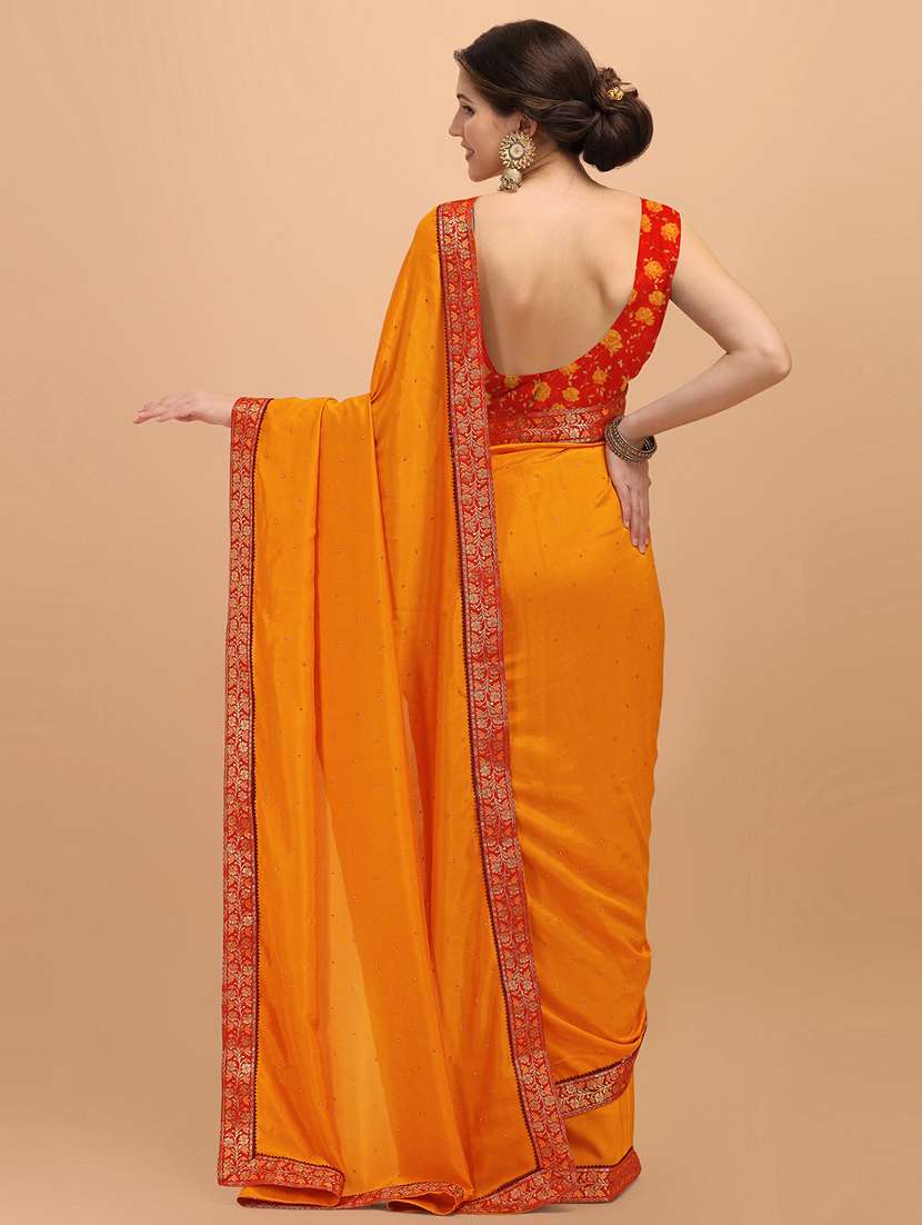women's bordered mustard colored saree with blouse - 18958875 - Standard Image - 1