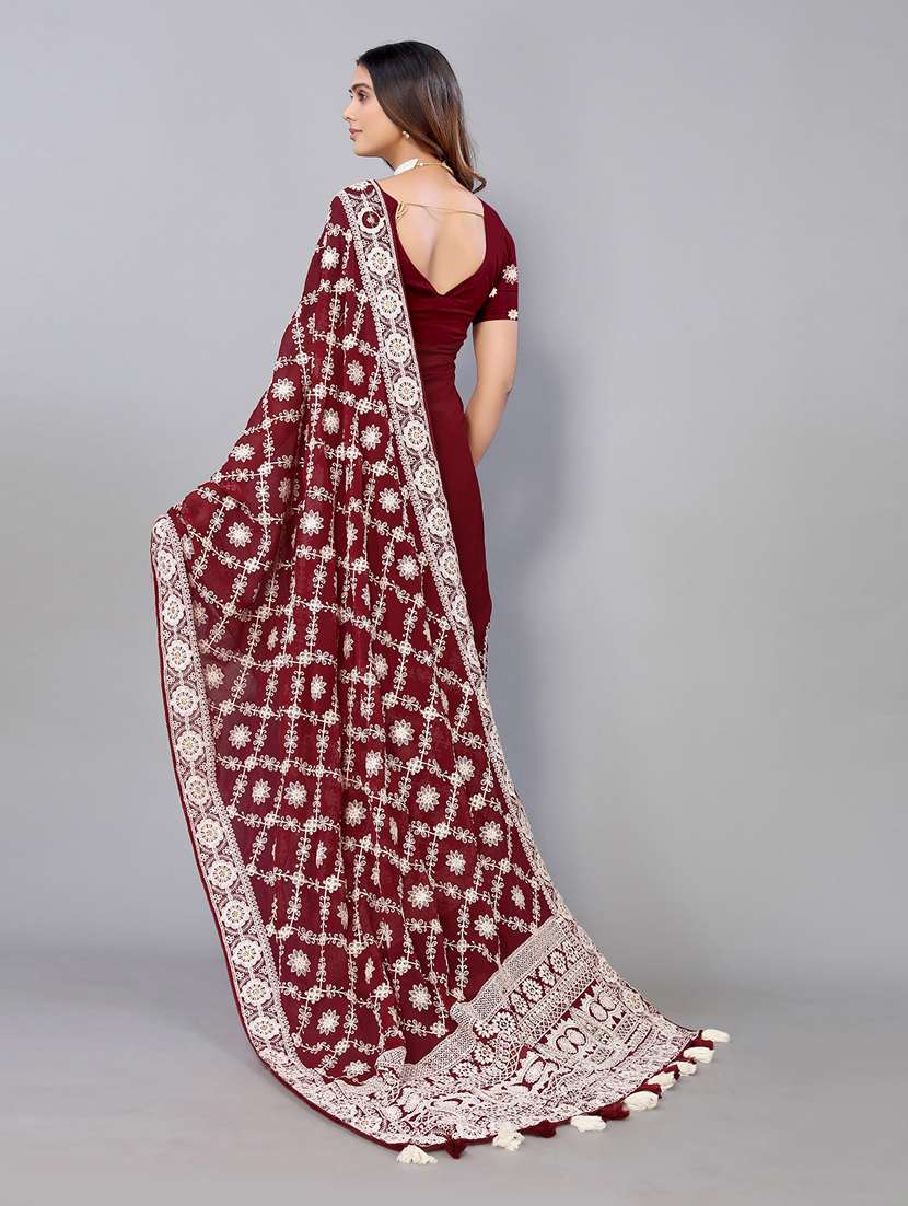 maroon georgette embroidered saree with blouse - 18958886 -  Standard Image - 1