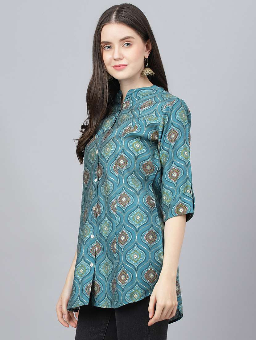 women's a line mandarin neck top - 18959471 - Standard Image - 1