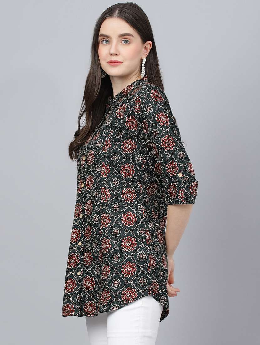 black mandarin neck printed tunic - 18959472 -  Standard Image - 1