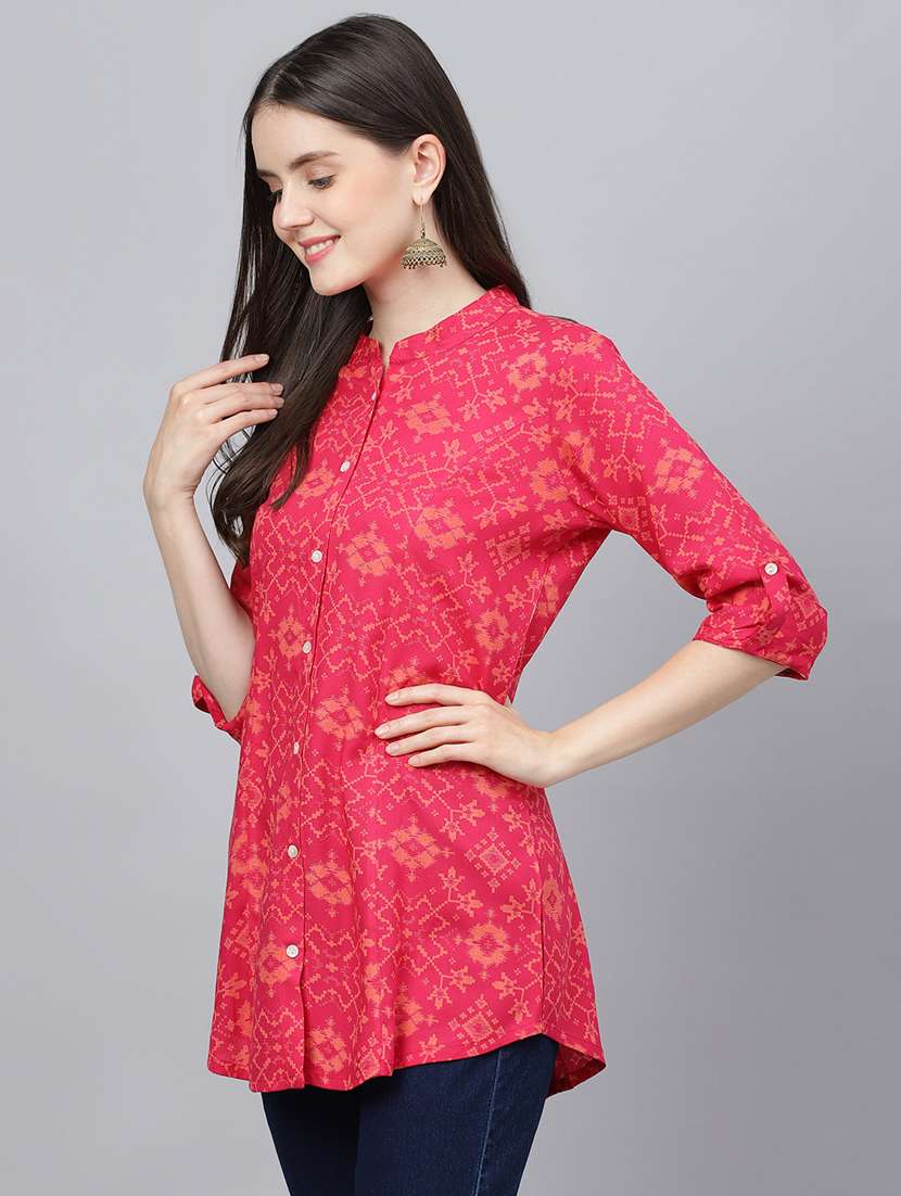 pink mandarin neck printed tunic - 18959478 -  Standard Image - 1