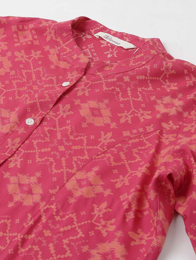 pink mandarin neck printed tunic - 18959478 -  Standard Image - 4