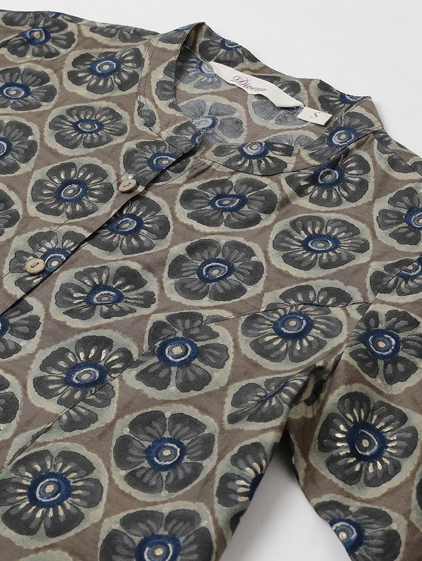 grey mandarin neck printed a-line tunic - 18959481 - Standard Image - 4
