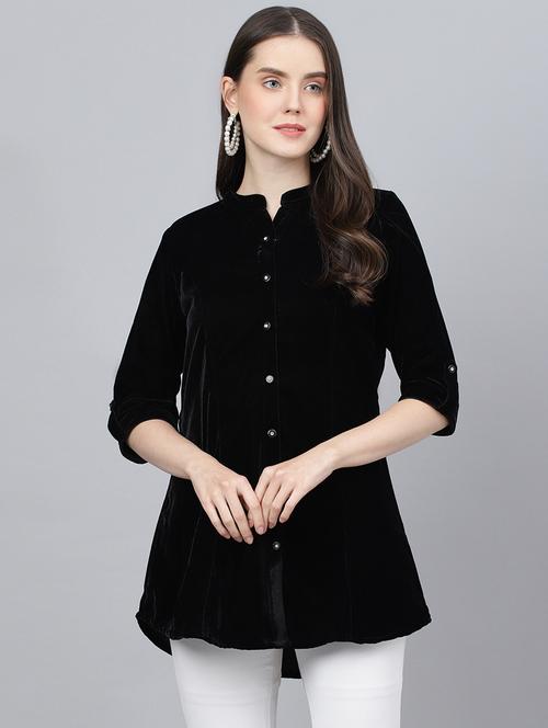 women's a line mandarin neck top - 18959488 - Standard Image - 0
