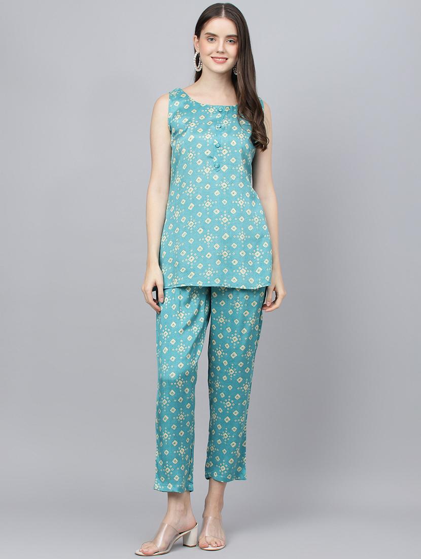 teal modal kurta pant set - 18961544 - Standard Image - 1