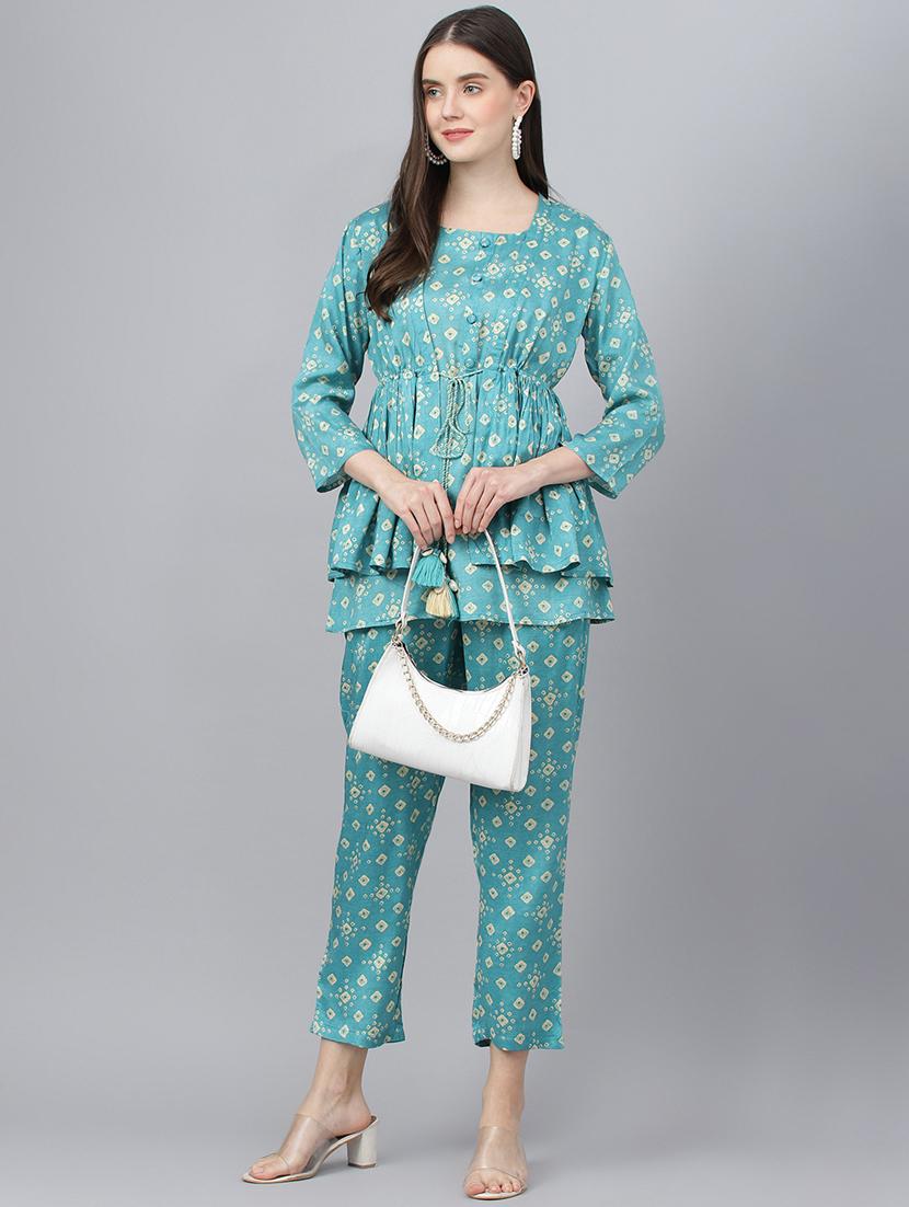 teal modal kurta pant set - 18961544 - Standard Image - 4