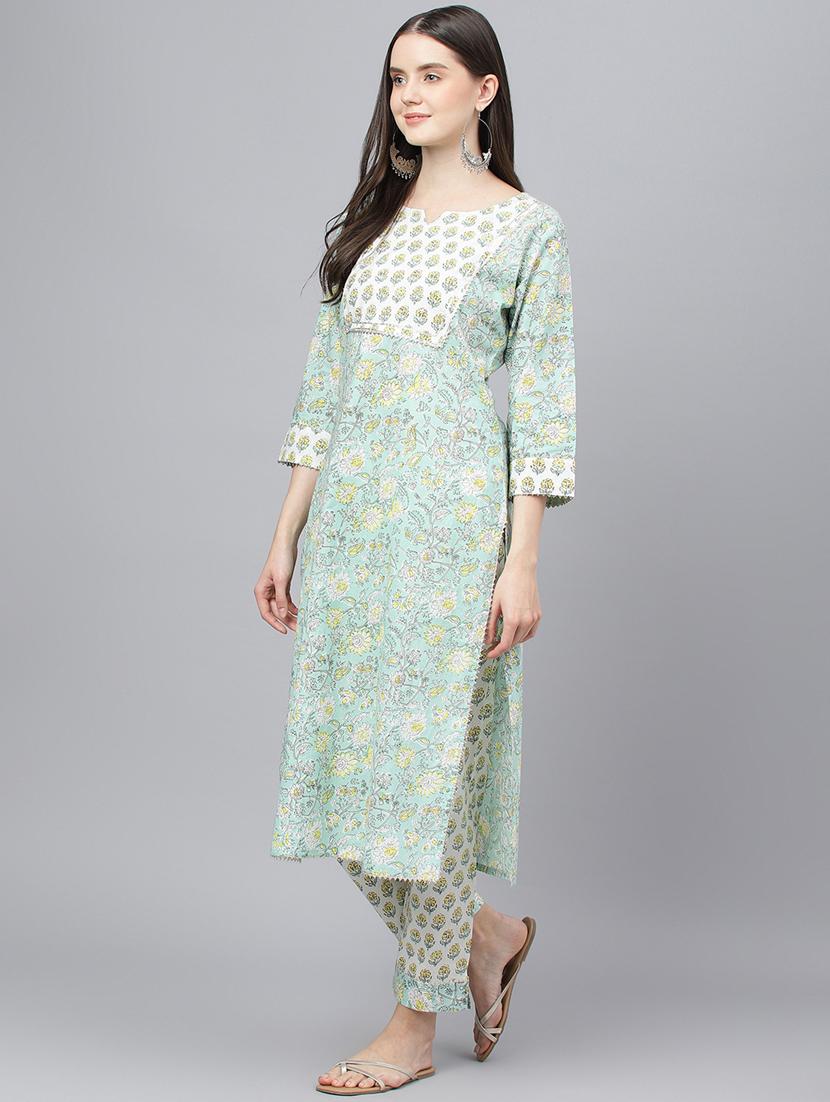 women three quarter sleeve kurta pant with dupatta set - 18961546 -  Standard Image - 1