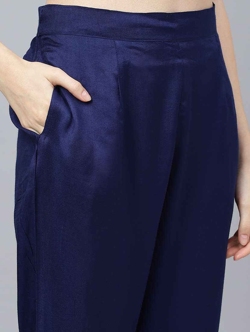 women navy blue long sleeve kurta pant with dupatta set - 18961550 -  Standard Image - 4