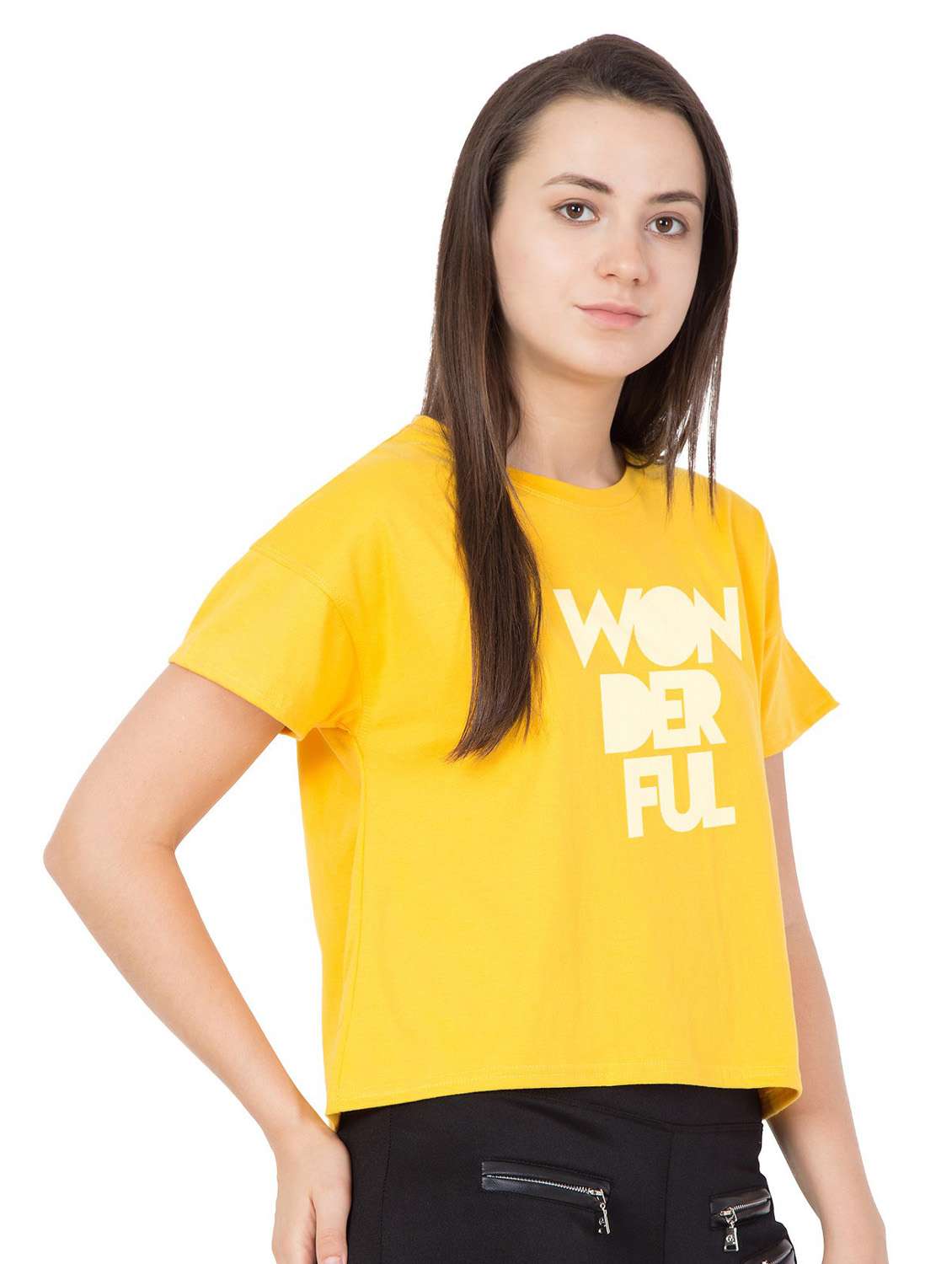 yellow cotton blend crop top - 18962090 - Standard Image - 1