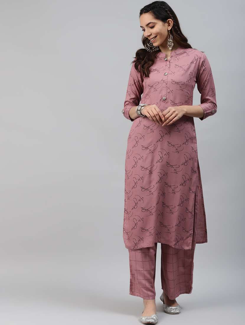women printed three quarter sleeve kurta and palazzo set - 18968729 -  Standard Image - 1