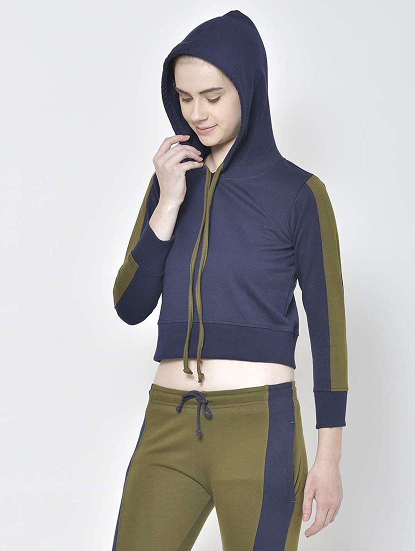 blue colorblocked cropped sweatshirt - 18969467 - Standard Image - 1