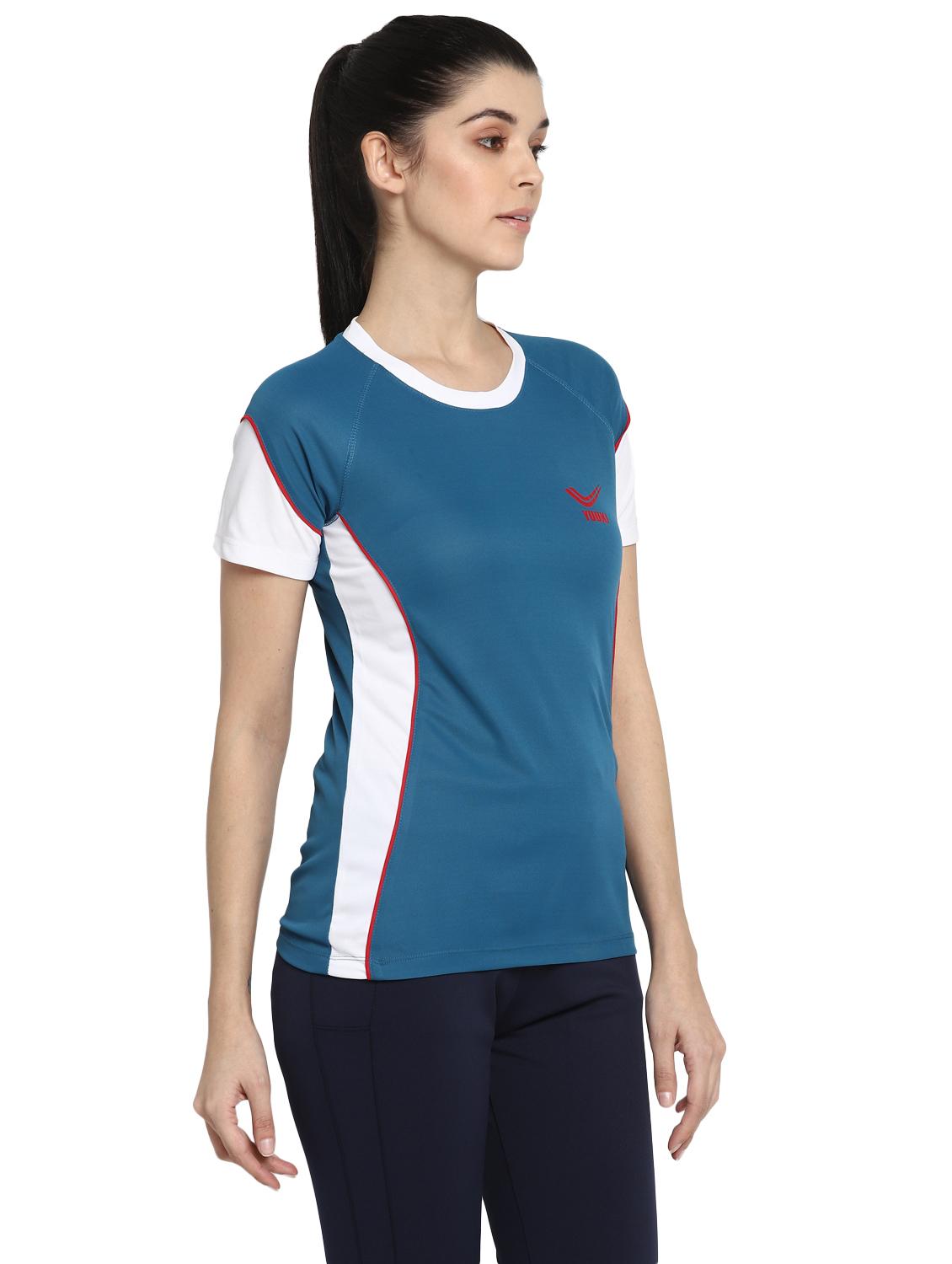 women's color block round neck t-shirt - 18971942 - Standard Image - 1