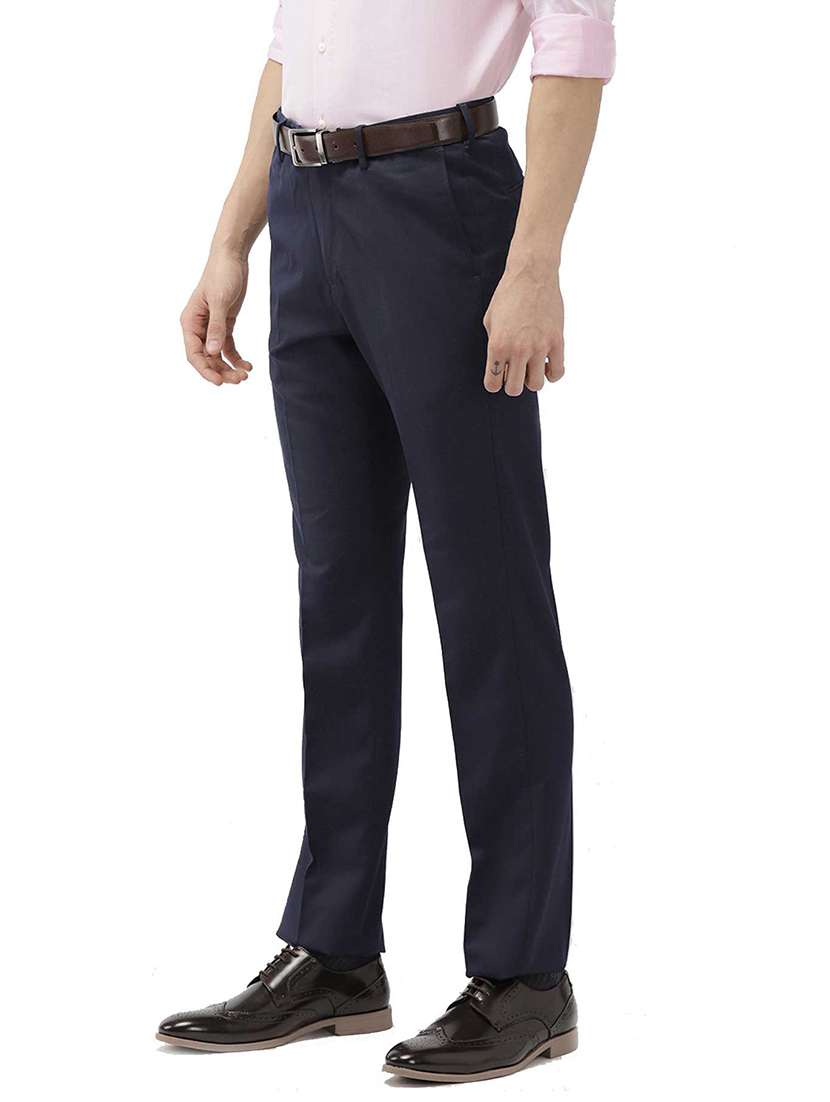 mid rise solid flat front trousers formal trouser - 18974082 - Standard Image - 1