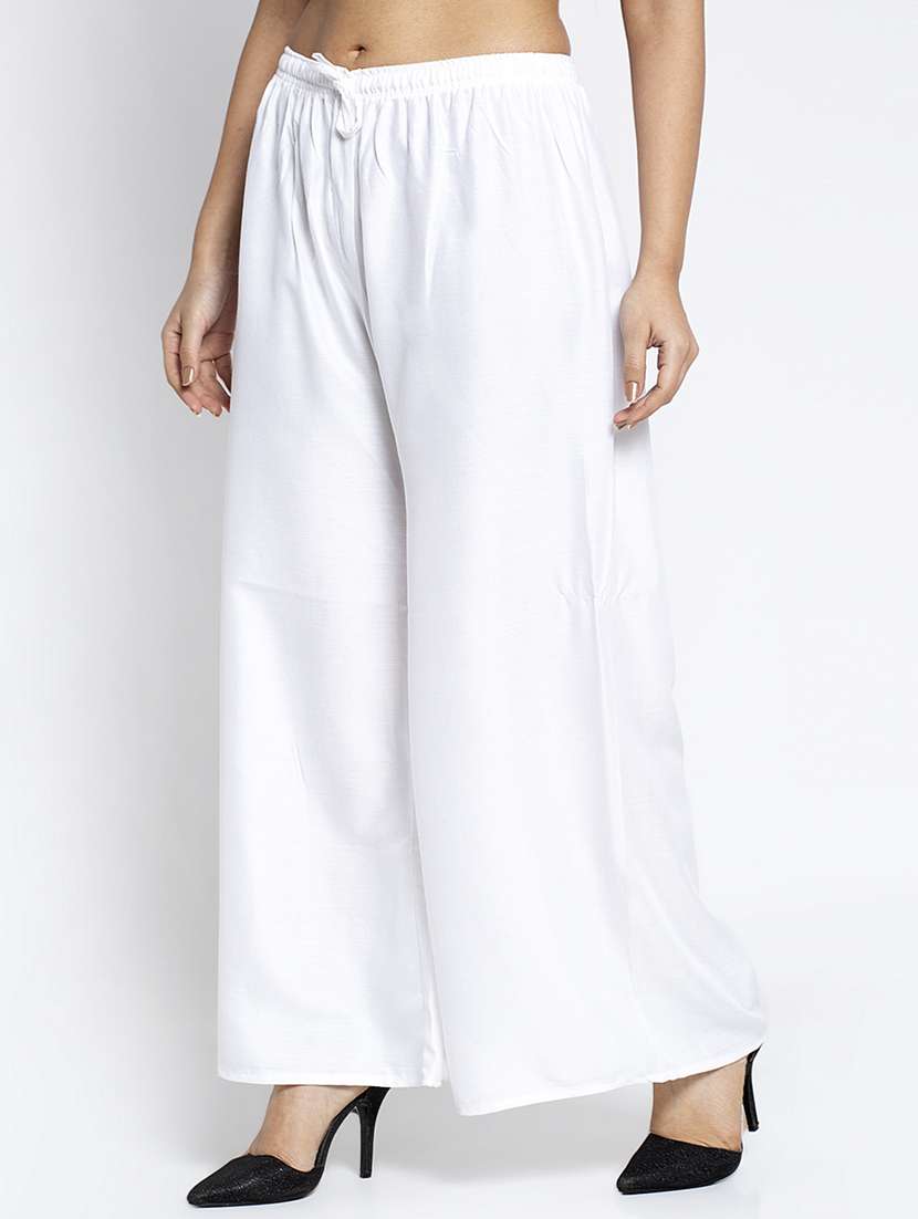 white rayon flared palazzo - 18984165 -  Standard Image - 1