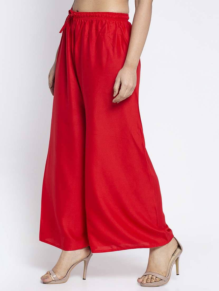 solid rayon flared palazzo - 18984166 -  Standard Image - 1