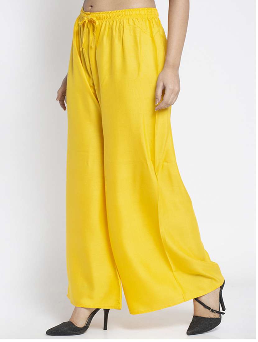 yellow rayon flared palazzo - 18984168 -  Standard Image - 1