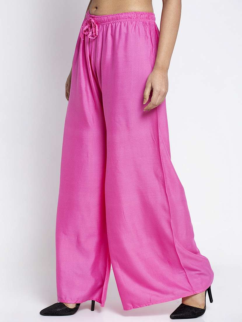 pink rayon flared palazzo - 18984172 -  Standard Image - 1