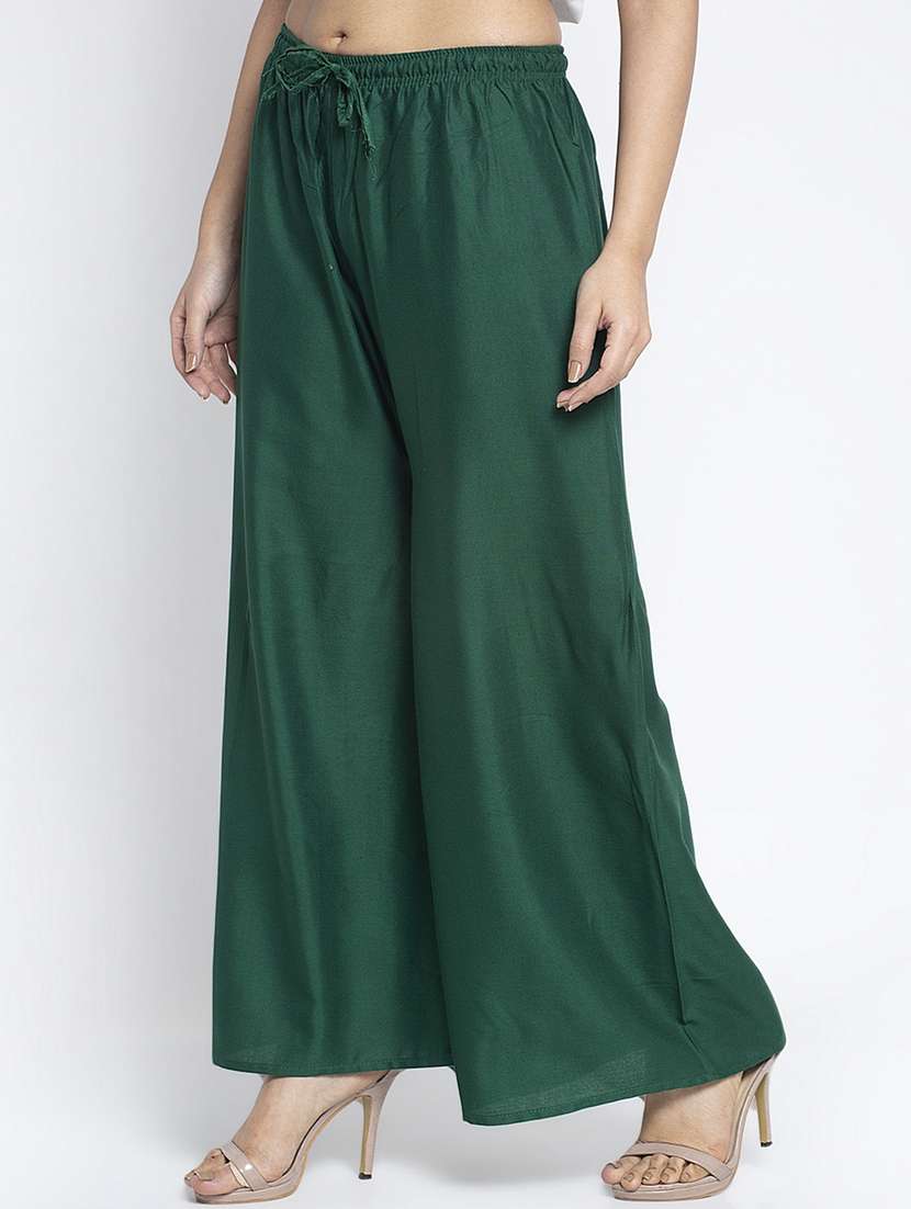 green rayon flared palazzo - 18984173 -  Standard Image - 1