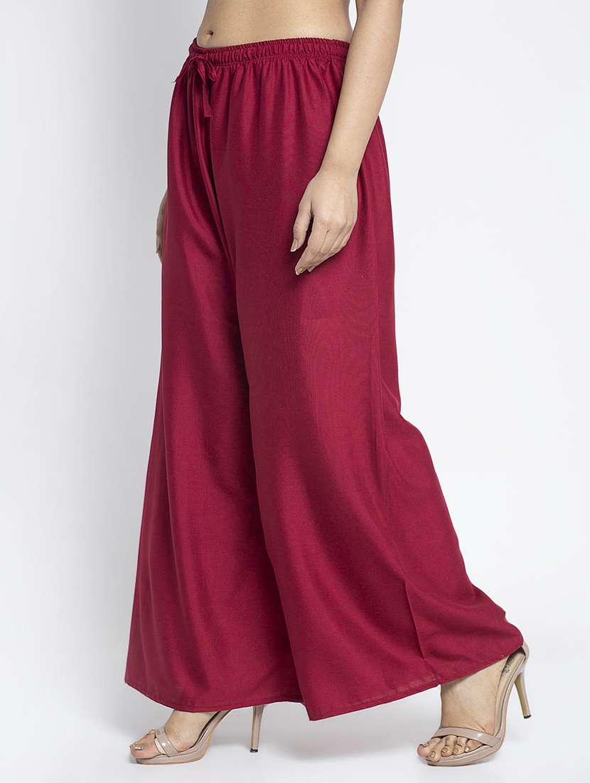 maroon solid flared palazzo - 18984174 -  Standard Image - 1