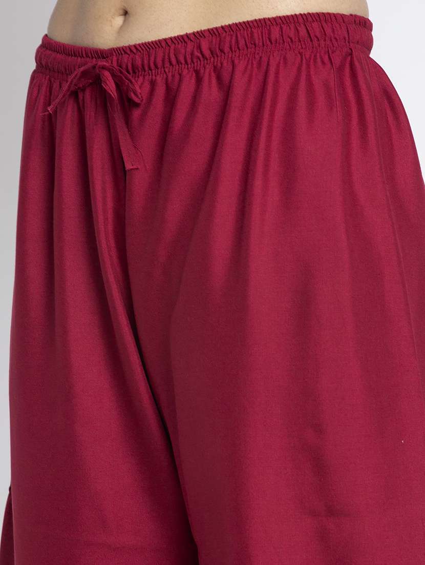 maroon solid flared palazzo - 18984174 - Standard Image - 4