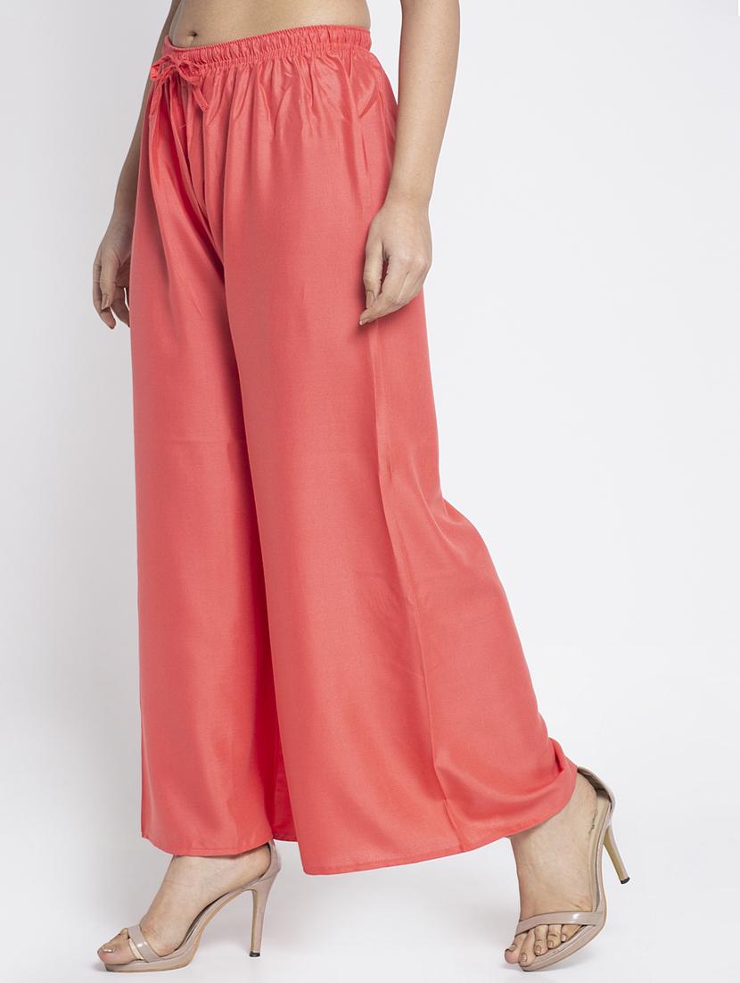 orange rayon flared palazzo - 18984175 - Standard Image - 1