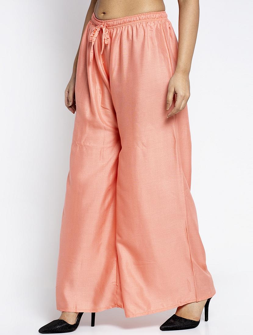 peach rayon flared palazzo - 18984180 - Standard Image - 1