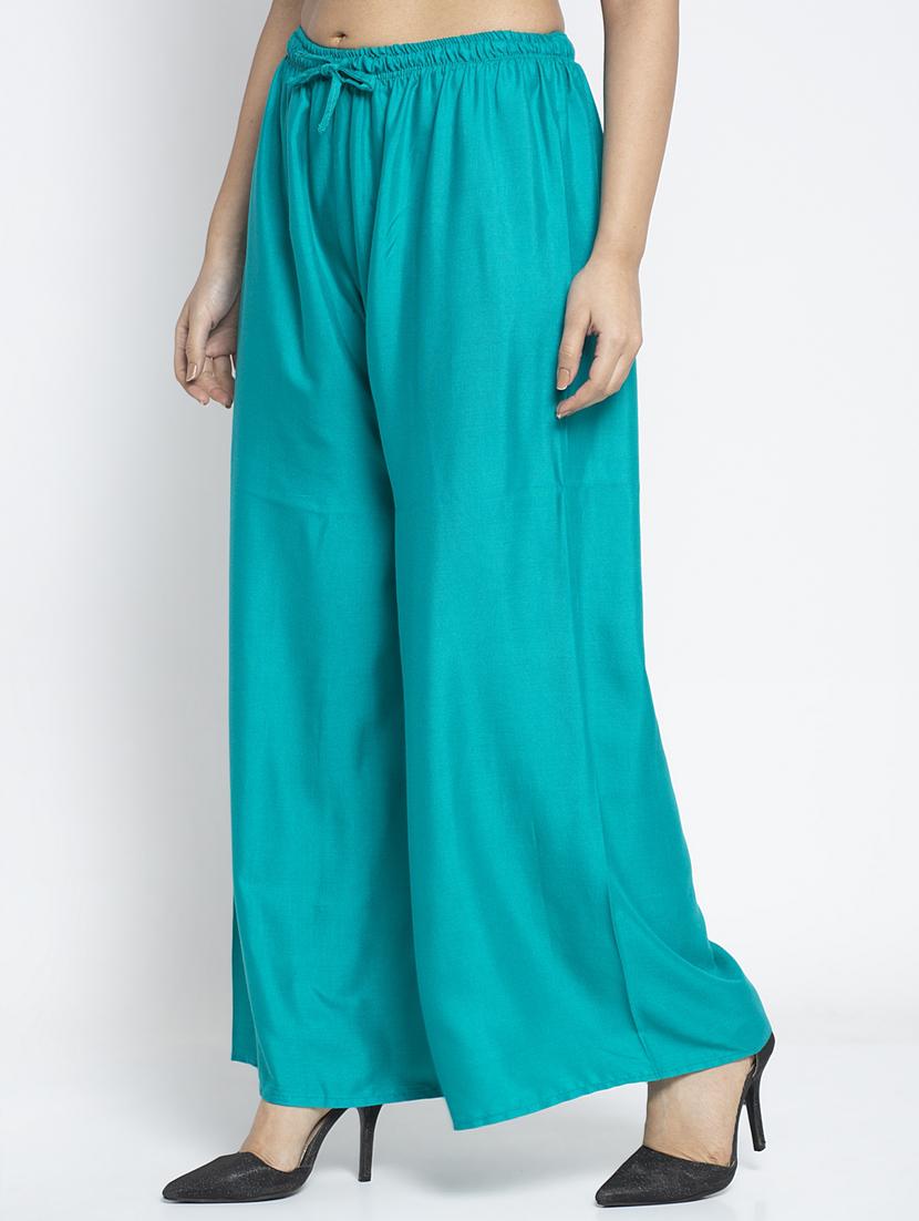 green rayon flared palazzo - 18984184 -  Standard Image - 1