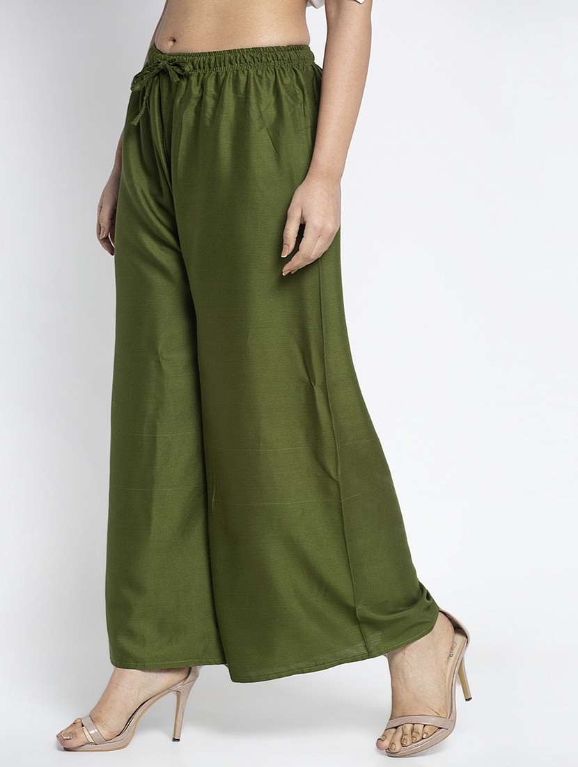 green solid flared palazzo - 18984185 - Standard Image - 1