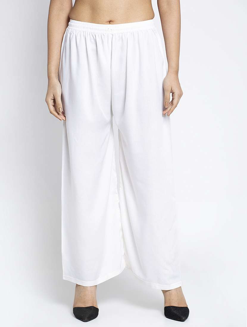 white rayon flared palazzo