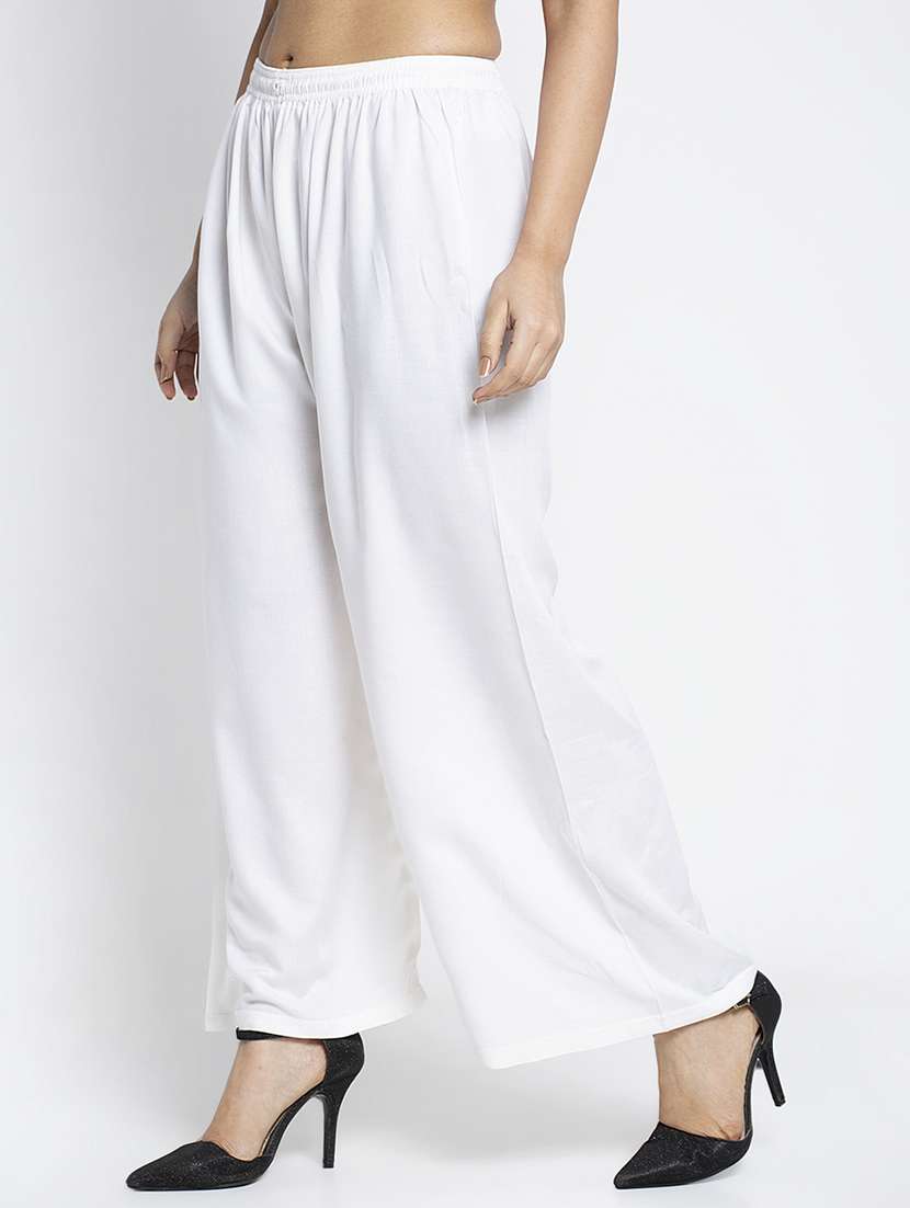 white rayon flared palazzo - 18984186 -  Standard Image - 1