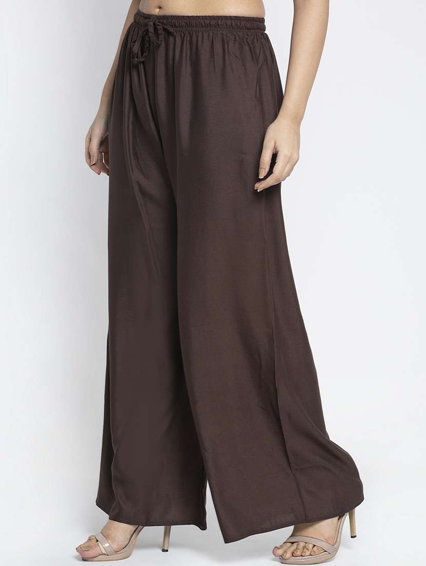 brown rayon flared palazzo - 18984187 -  Standard Image - 1