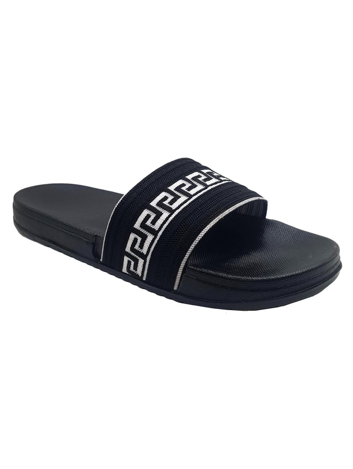 black synthetic & mesh slip on flip flops - 19010302 - Standard Image - 1