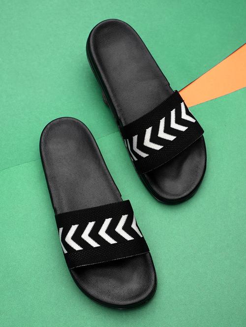 black synthetic & mesh slip on flip flops - 19010311 -  Standard Image - 0
