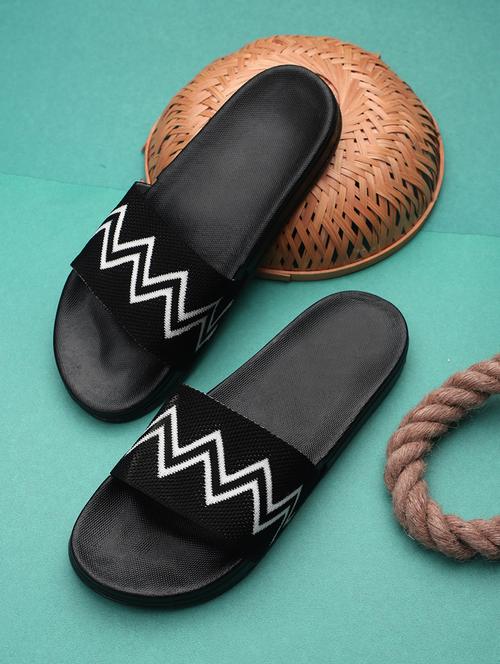 black synthetic & mesh slip on flip flops - 19010314 - Standard Image - 0