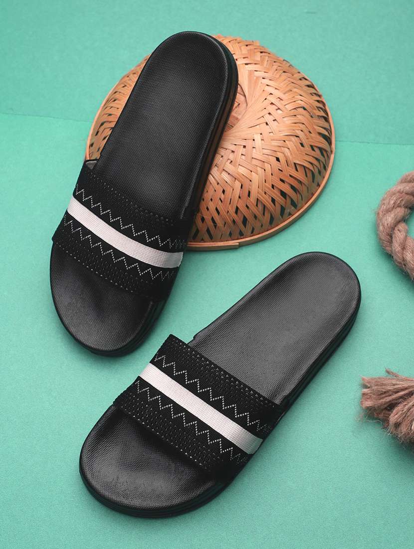 black synthetic & mesh slip on flip flops - 19010320 -  Zoom Image - 0